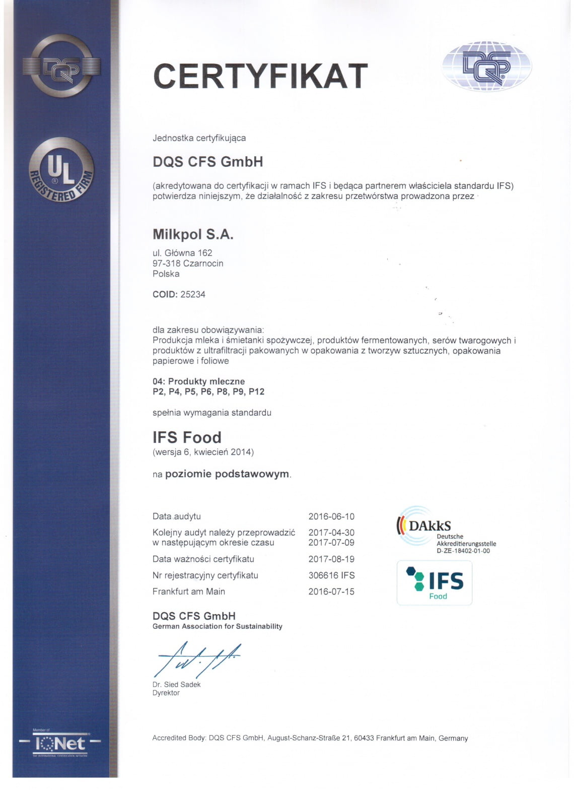Certyfikat IFS Foos