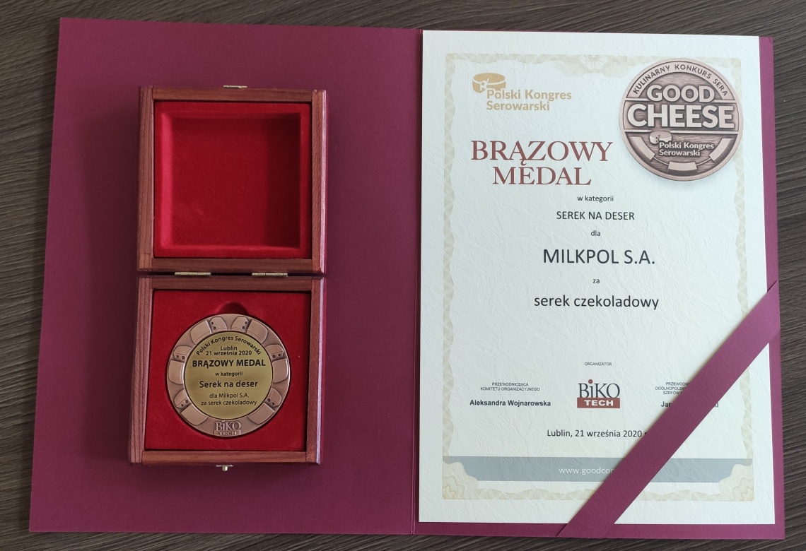 Brązowy medal - Serek czekoladowy – w kategorii Serek na deser